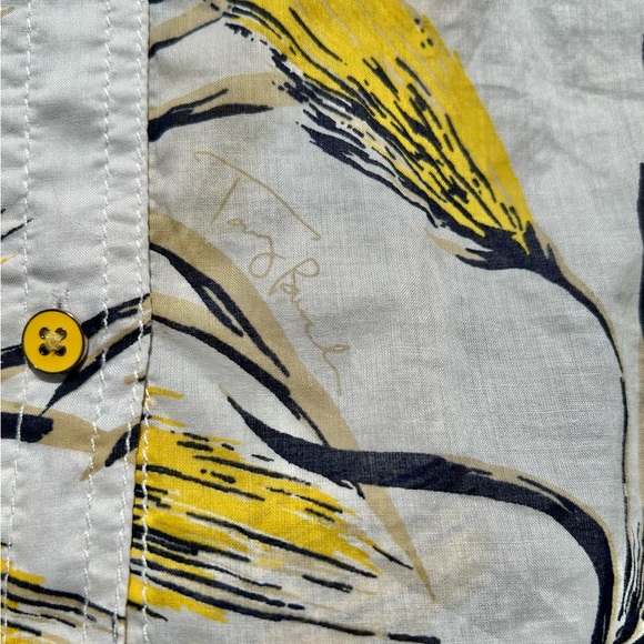 TORY BURCH Brigitte Yellow Wheat Print Roll Tab Sleeve Signature Blouse Sz 0 Top - Picture 5 of 7